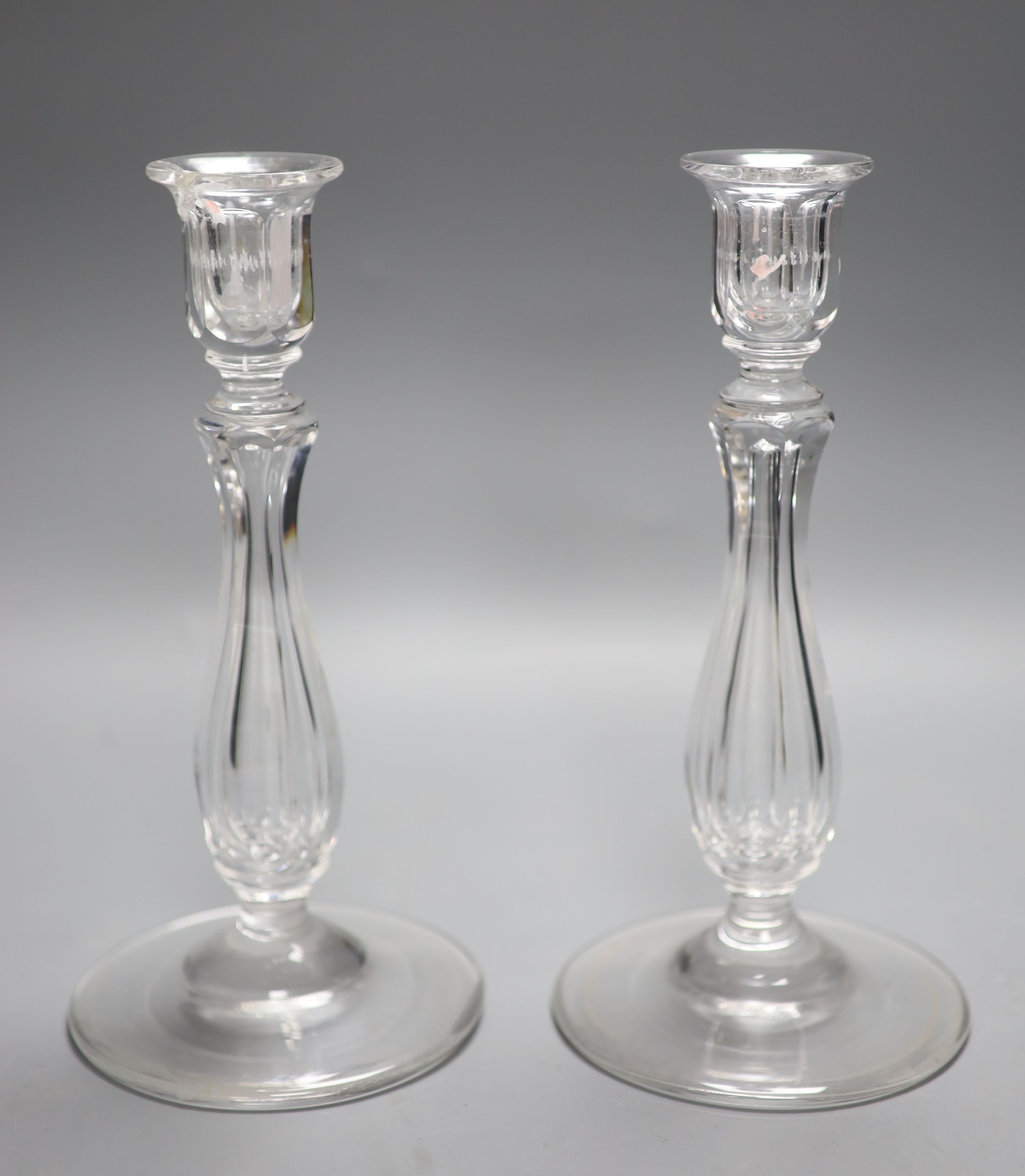 A pair of Victorian glass candlesticks, height 25cm